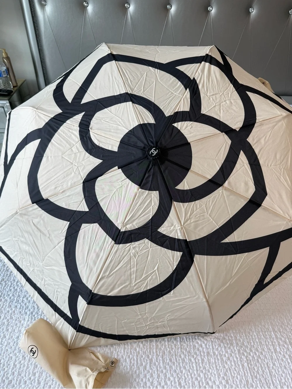 CHANEL Cream Compact Umbrella with Logo Accent